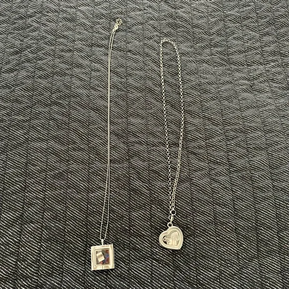 Silver Heart and Square Lockets with Charms Inside Necklace Set - Picture 7 of 7